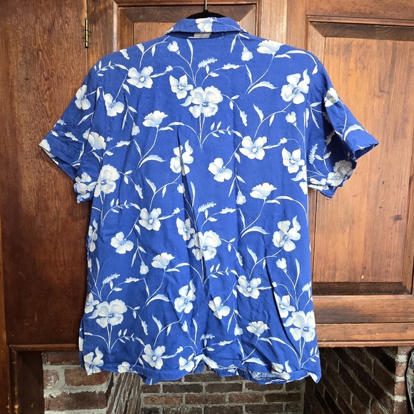 Vintage Blue and White Linen Blend Floral Button Shirt by JR Bentley - Size 10 - Picture 3 of 7